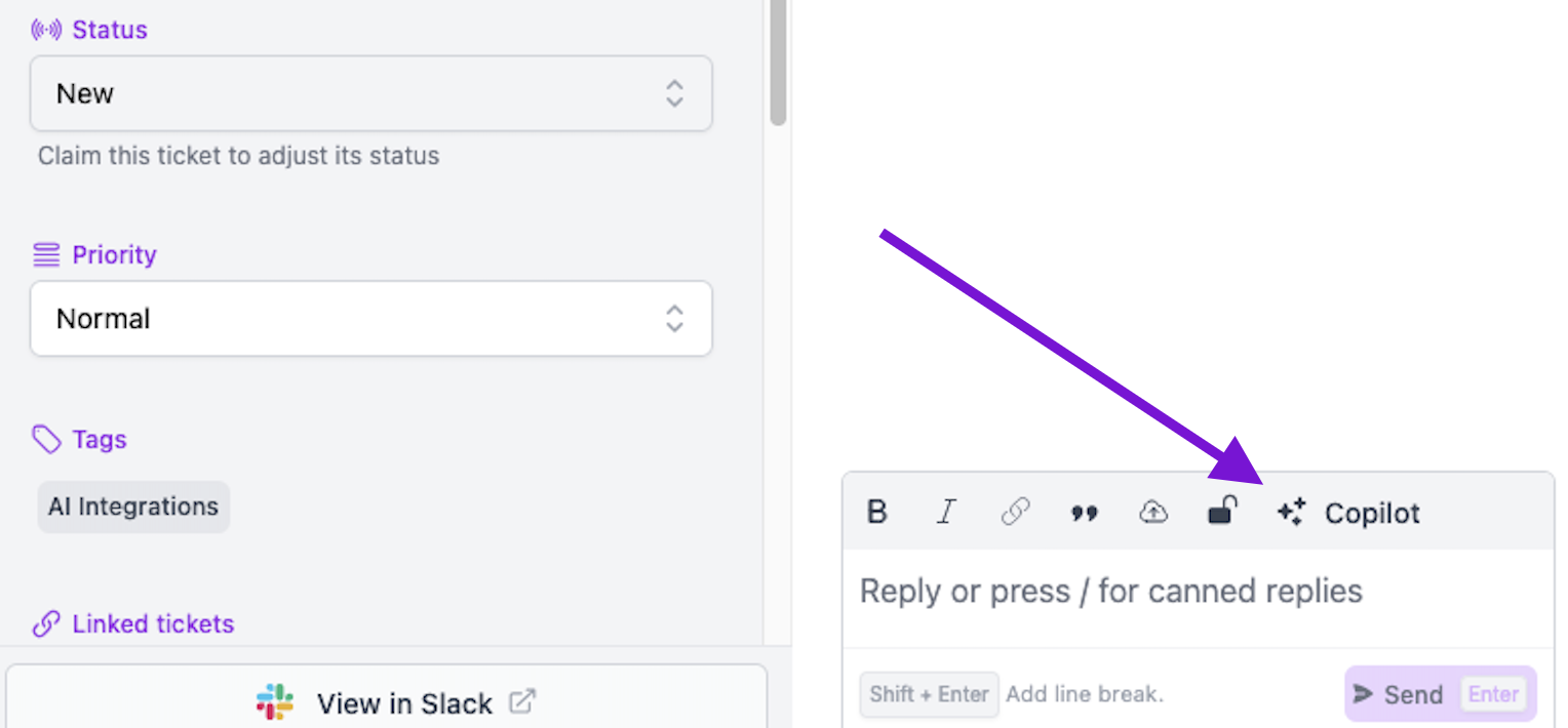 Copilot button in web app text editor